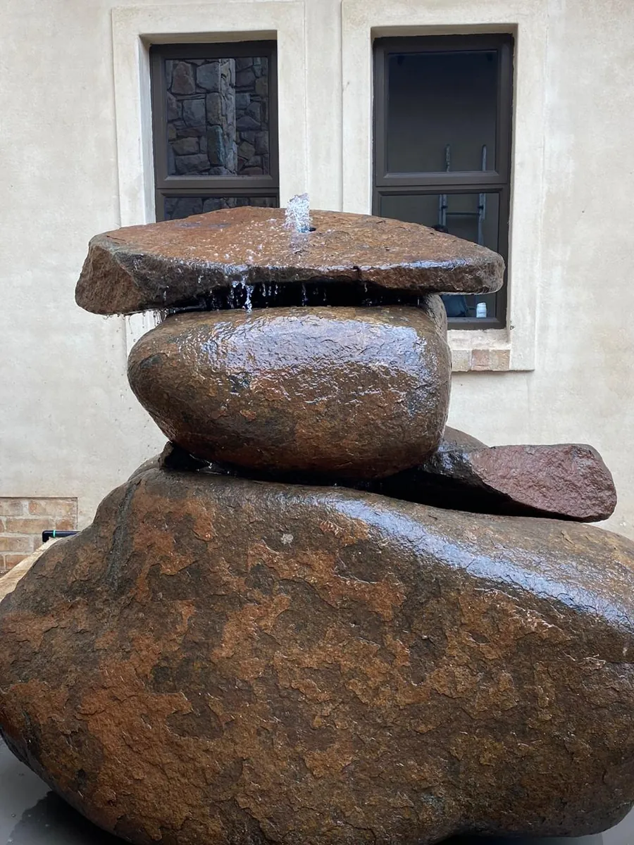 Stacked rock water fountain